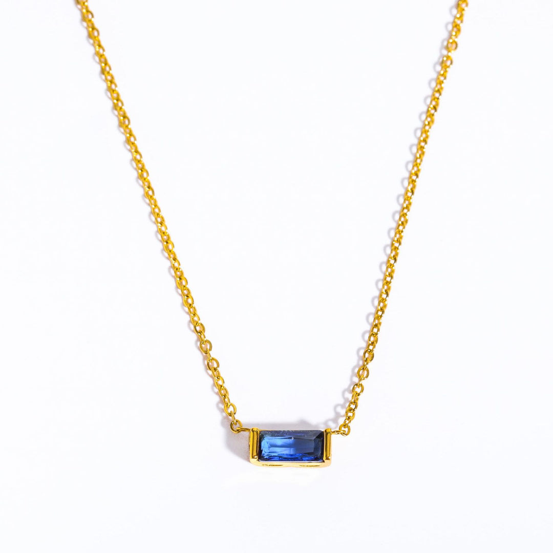 Collier pendentif rectangulaire simple en acier inoxydable avec pierre de naissance Olivenorma 