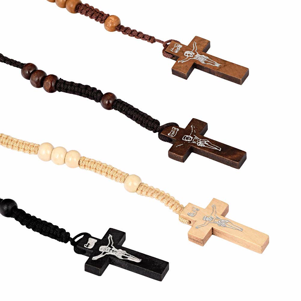 Collier chapelet en perles de bois avec croix Olivenorma