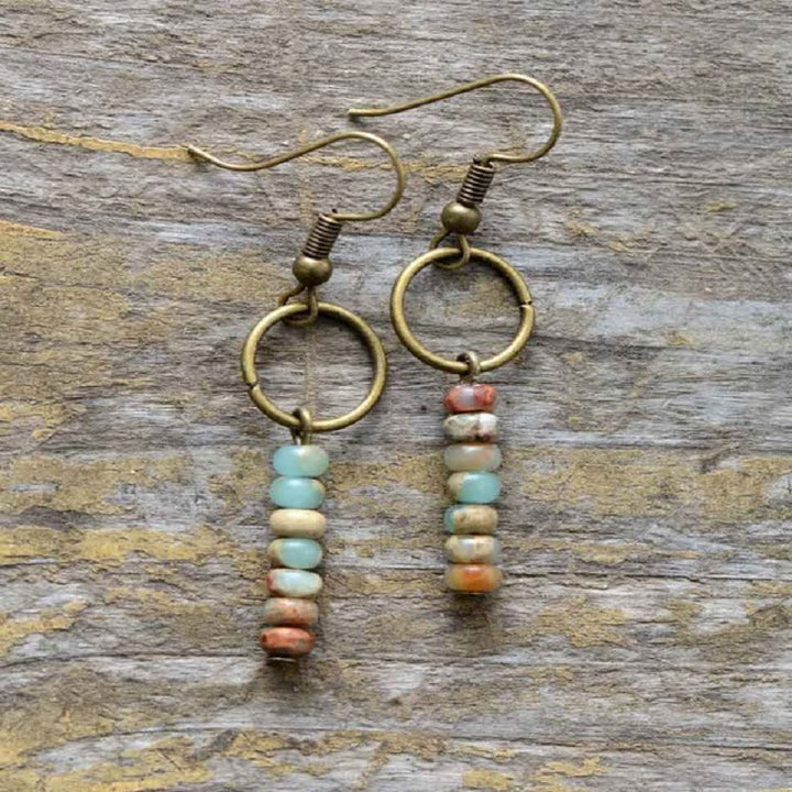 Boucles d'oreilles en perles de roue en quartz fraise, bronzite et agalmatolite Olivenorma