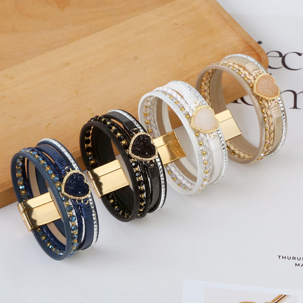 Bracelet en cuir tressé multicouche en forme de cœur Olivenorma
