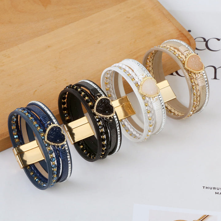 Bracelet en cuir tressé multicouche en forme de cœur Olivenorma