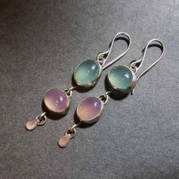 Boucles d'oreilles sorcière en pierre œil de chat rose et verte Olivenorma
