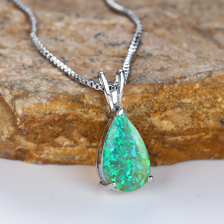 Collier simple avec pendentif en forme de goutte d'eau en opale synthétique Olivenorma
