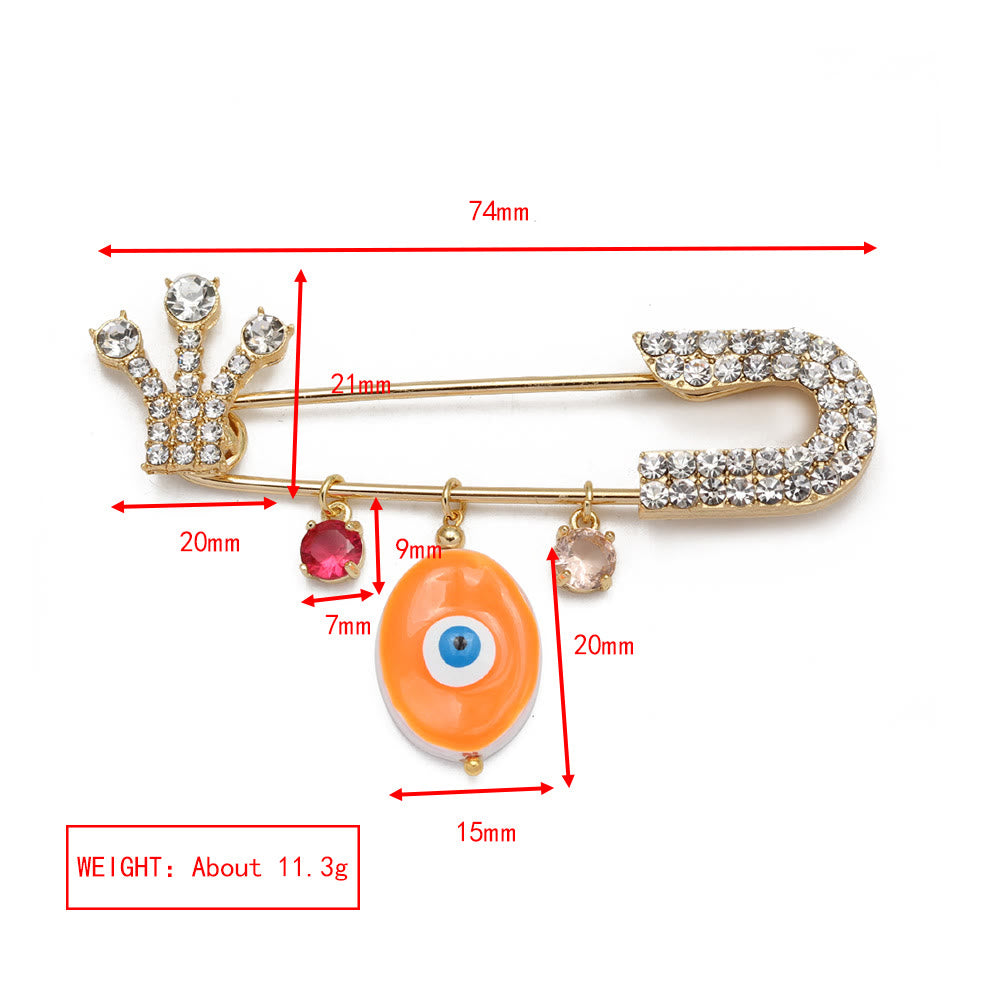 Broche en forme de cœur avec mauvais œil en zircon blanc Olivenorma 