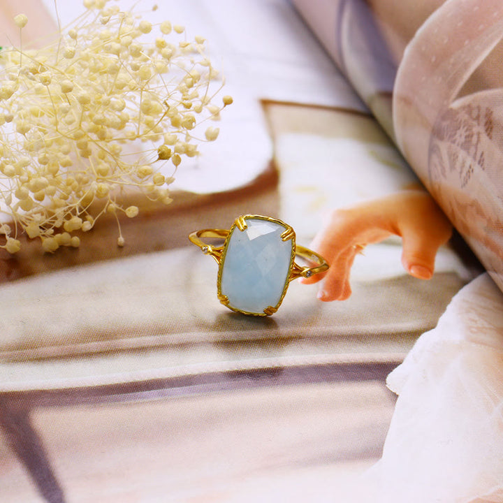 Bague vintage Olivenorma grande aigue-marine carrée en onyx noir