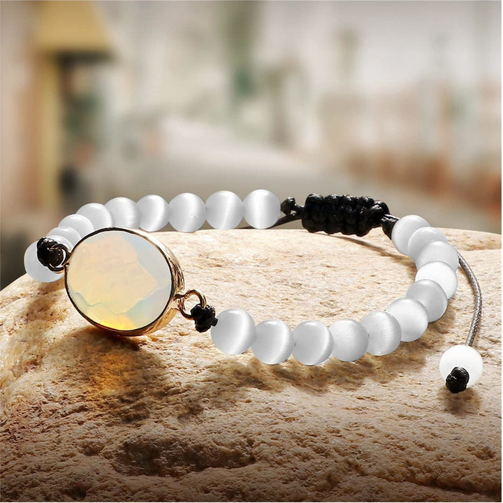 Bracelet en perles d'opalite avec pierre œil de chat Olivenorma