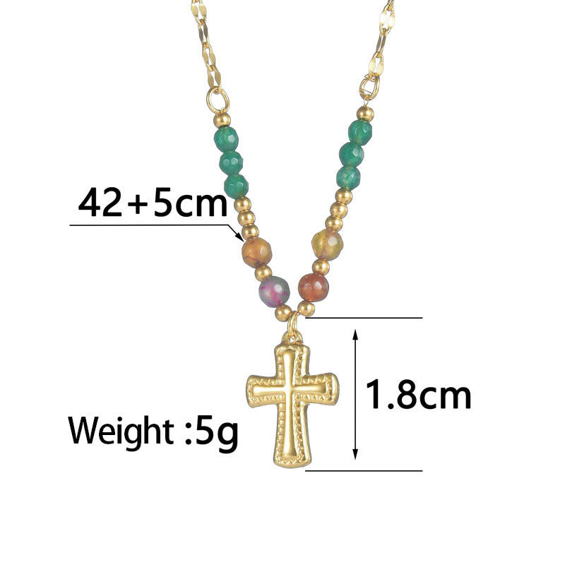 Collier en acier inoxydable avec perles de cristal Olivenorma 