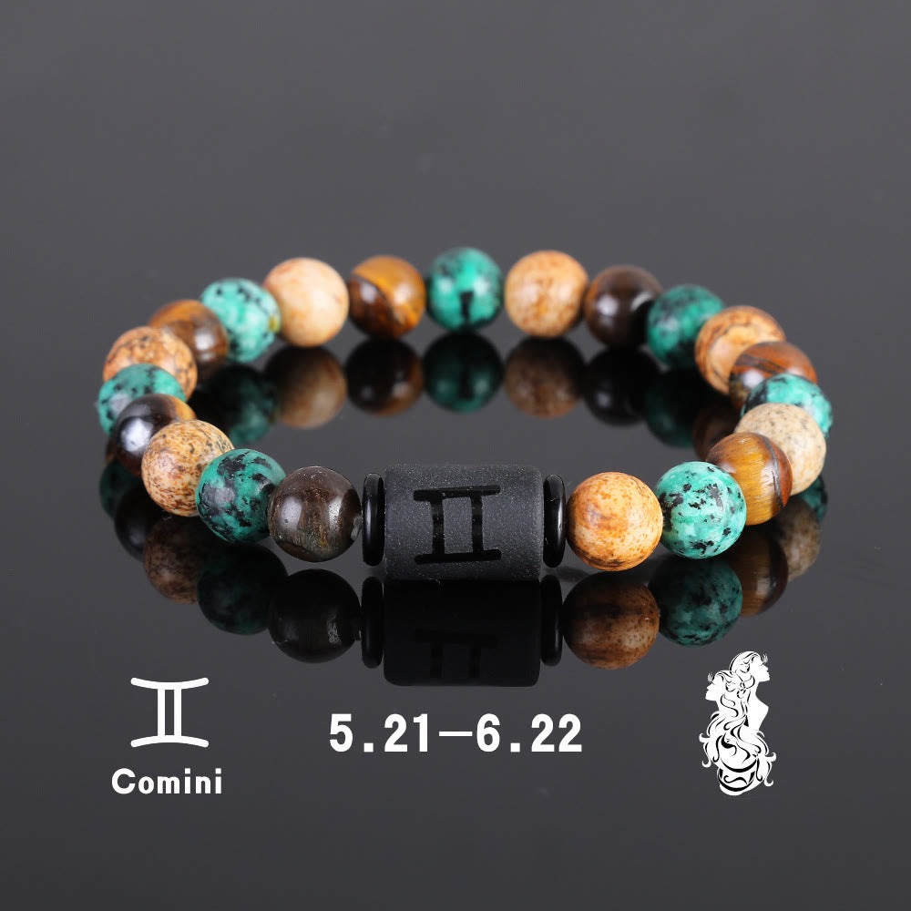 Bracelet pendentif en perles de bronze et œil de tigre avec zodiaque Olivenorma