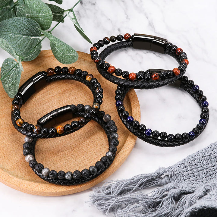 Bracelet en cuir à deux couches pour hommes Olivenorma