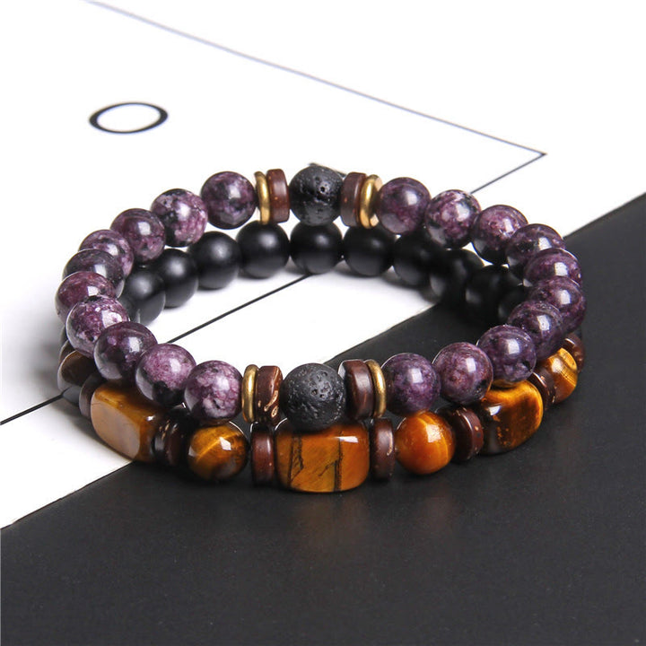 Ensemble de bracelets en pierre d'œil de tigre turquoise africaine Olivenorma