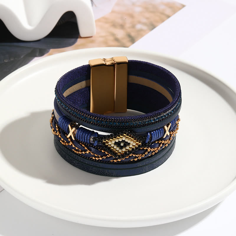 Bracelet large en métal tissé avec perles de riz en zircon Olivenorma