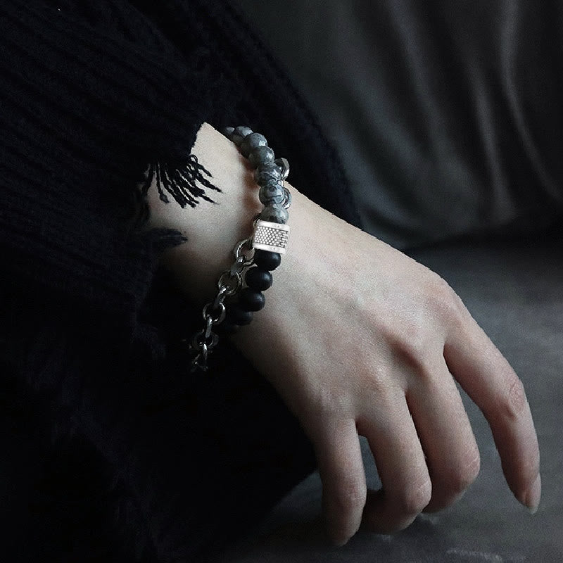 Bracelet pour homme Olivenorma Punk Frosted Stone Combinaison Forme géométrique 