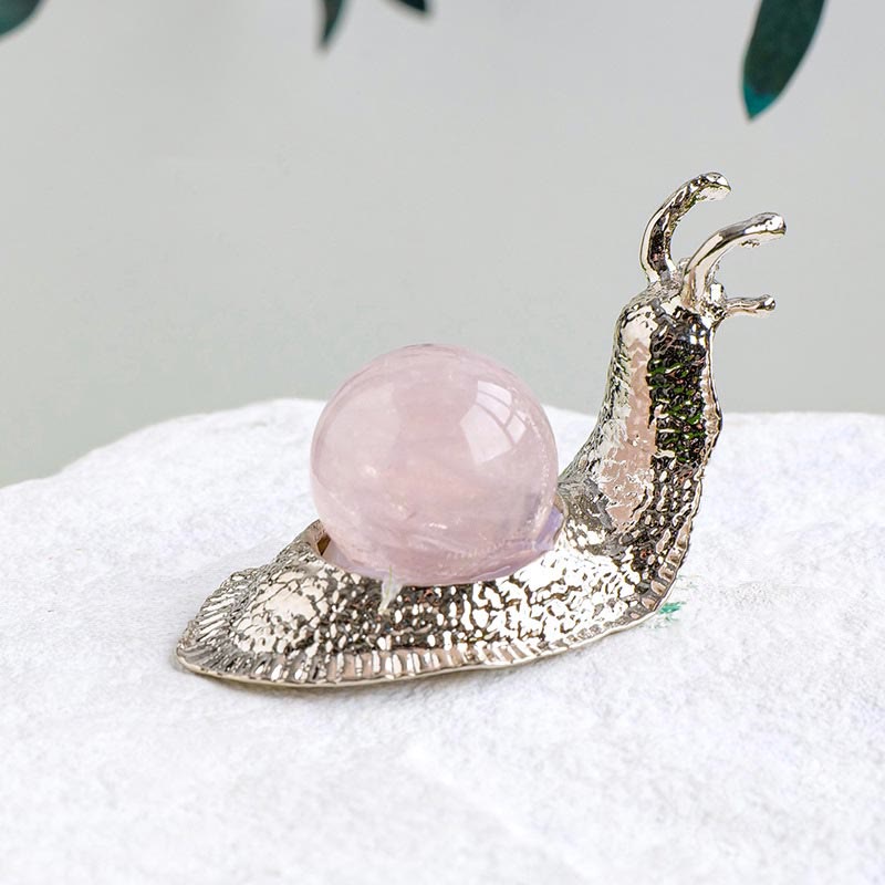 Support de boule de cristal naturel Olivenorma, petite décoration en pierre précieuse en forme d'escargot - Quartz rose - Argent - image 8
