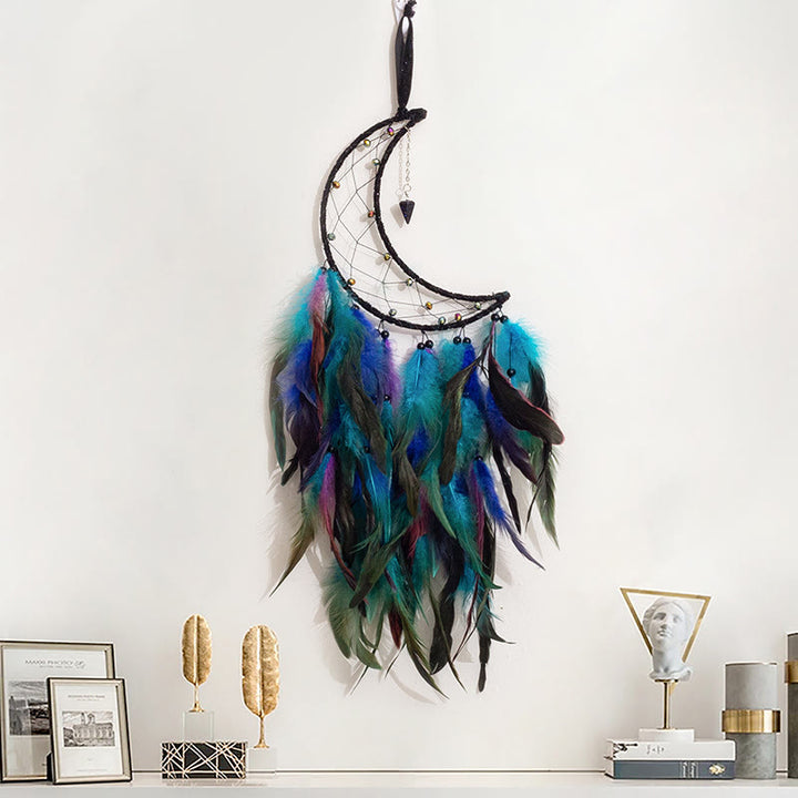 Pendentif en grès bleu Olivenorma Attrape-rêves en forme de plume de lune