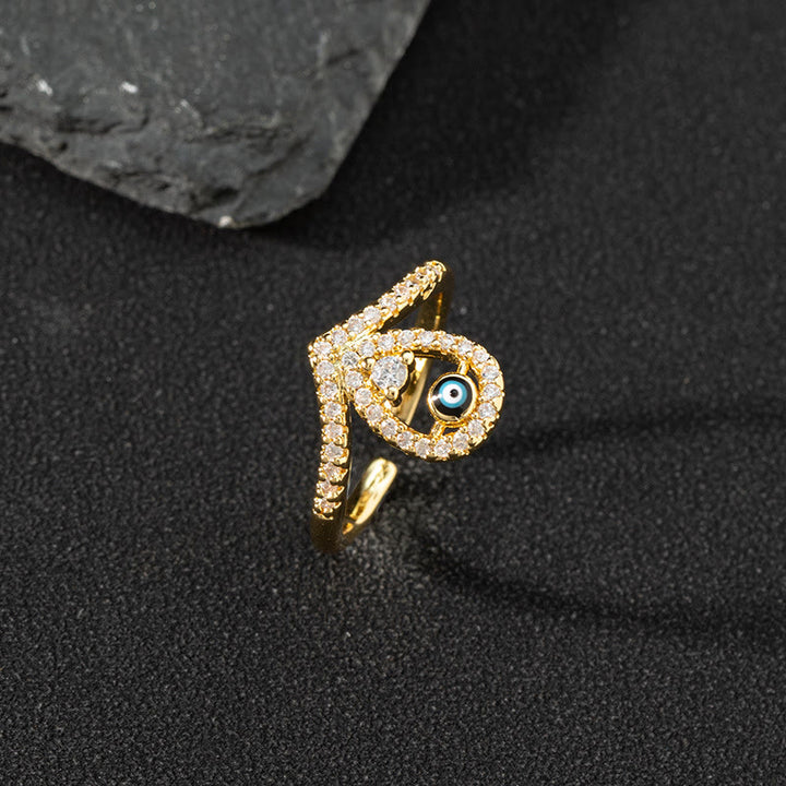 Bague ajustable Olivenorma en zircon blanc avec mauvais œil