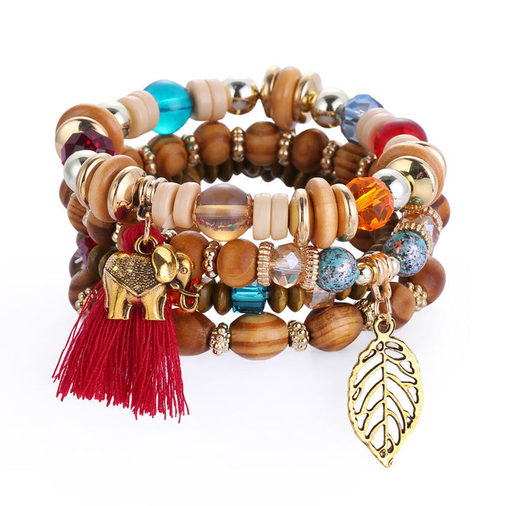 Ensemble de bracelets à pampilles et pendentifs en forme de feuille d'éléphant de Bohême Olivenorma