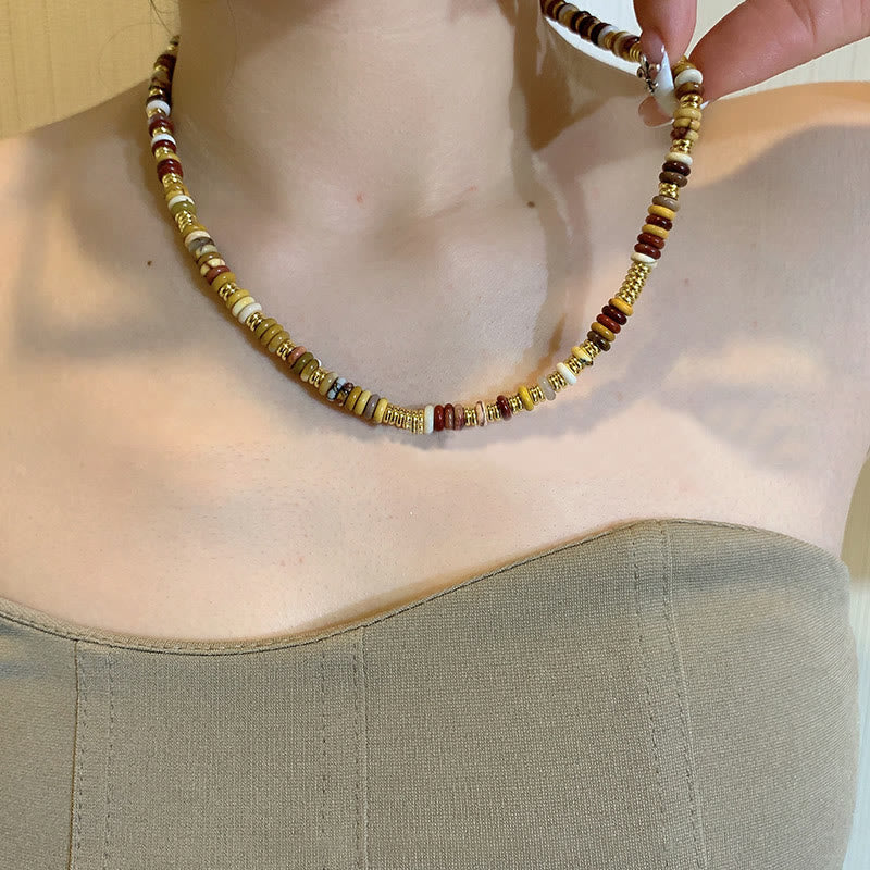 Collier de clavicule en perles d'agate naturelle Sunset Frisbee d' Olivenorma