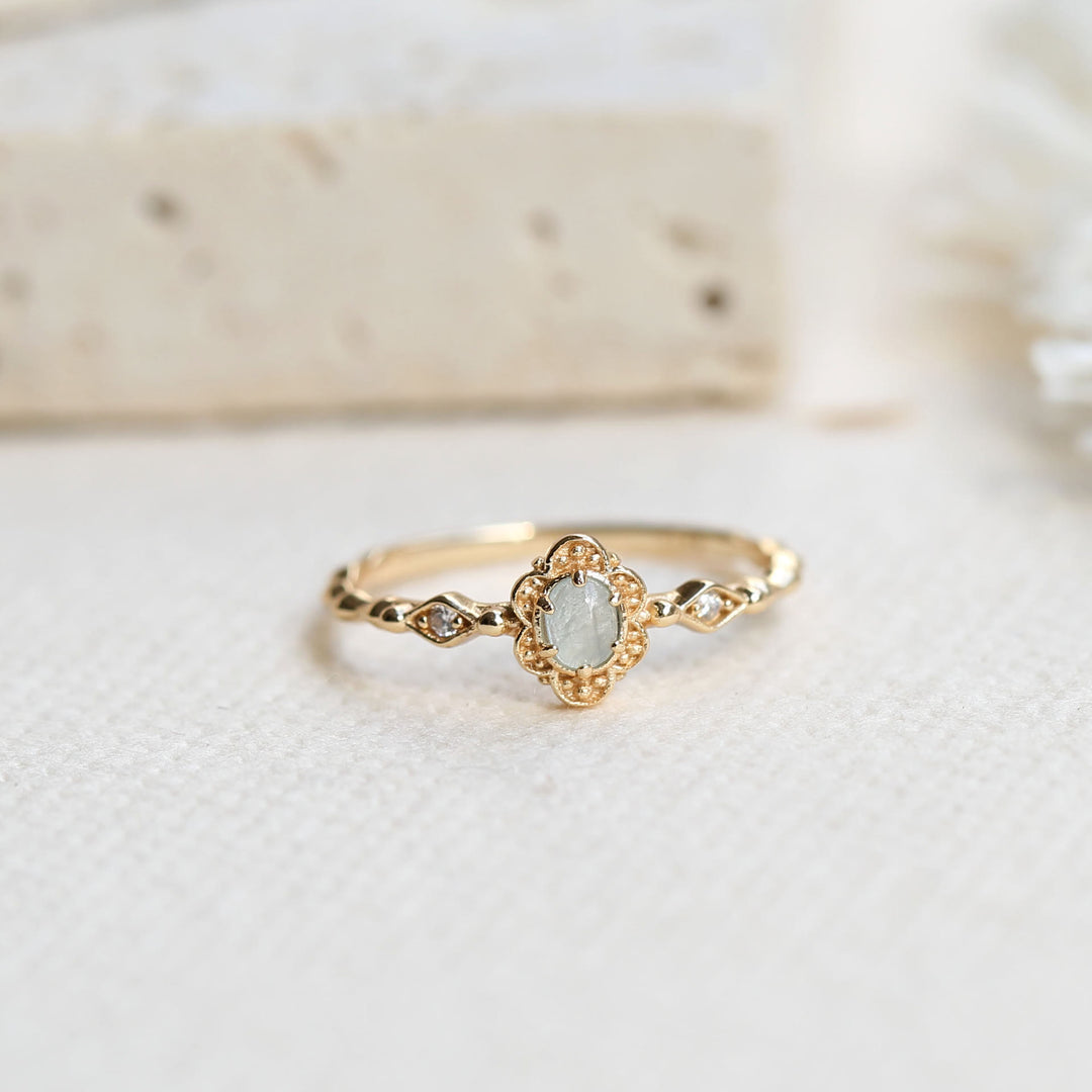 Bague vintage Olivenorma en aigue-marine naturelle et marguerites 