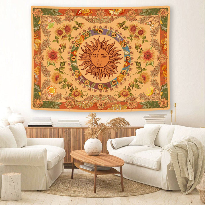 Tapisserie tournesol jaune orange soleil et lune Olivenorma