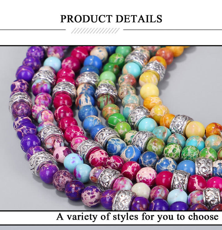 Bracelet tressé en perles de pierre impériale multicolore naturelle Olivenorma 