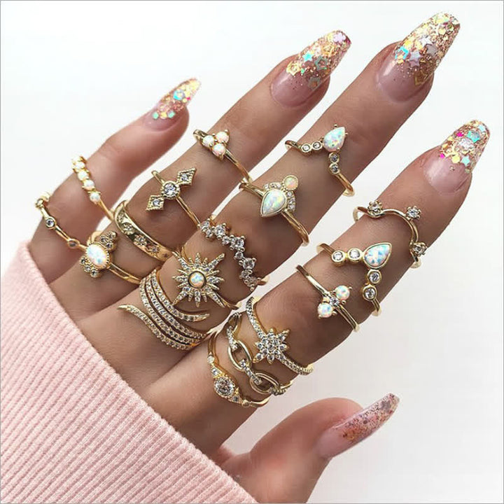 Ensemble de bagues Olivenorma Vintage Opal 17 pièces 