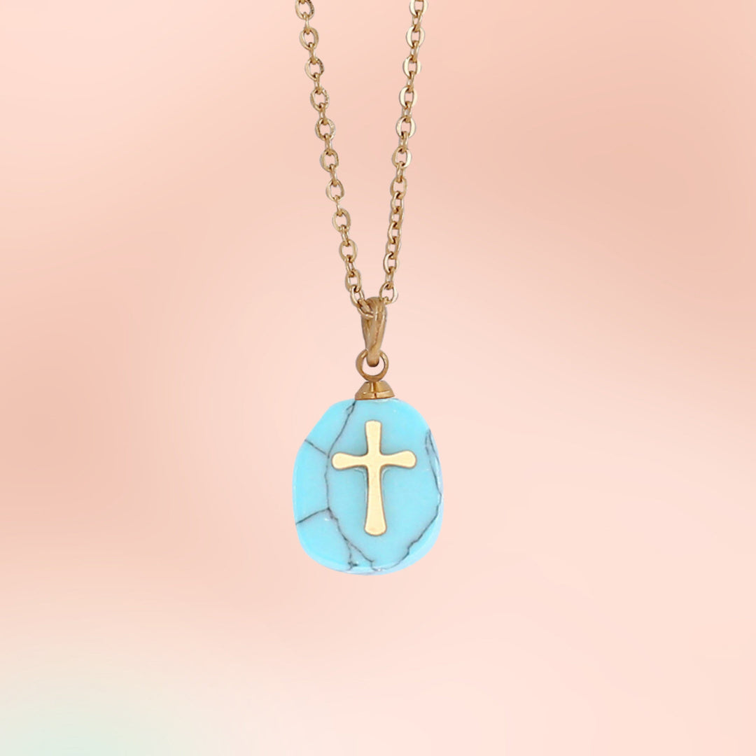 Collier avec pendentif en croix en pierre naturelle Olivenorma