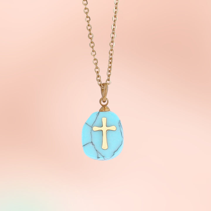 Collier avec pendentif en croix en pierre naturelle Olivenorma