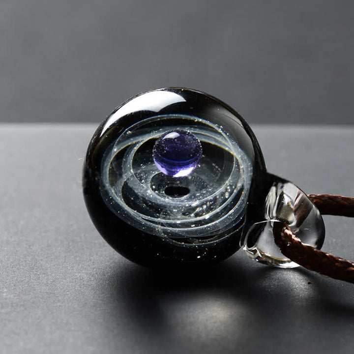 Collier fantaisie en verre avec ciel étoilé cosmique Olivenorma
