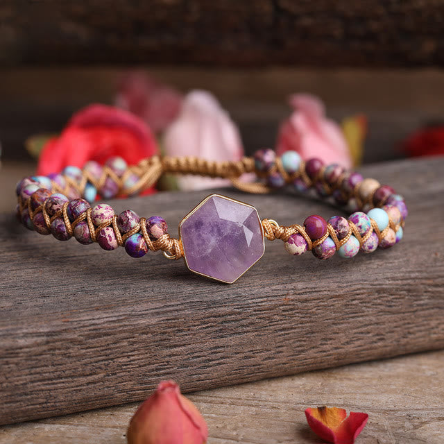 Bracelet tressé en perles hexagonales en cristal brut Olivenorma