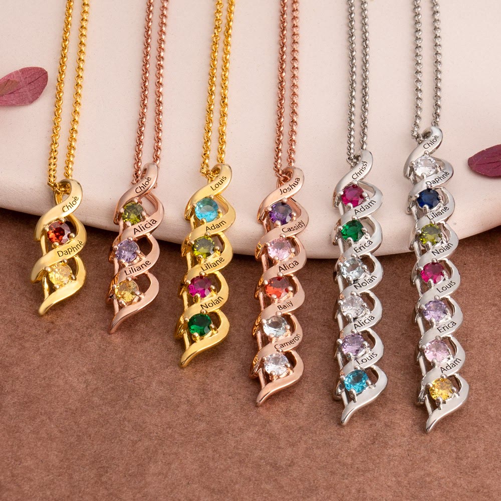 Collier personnalisé avec 1 à 6 gravures et pierres de naissance