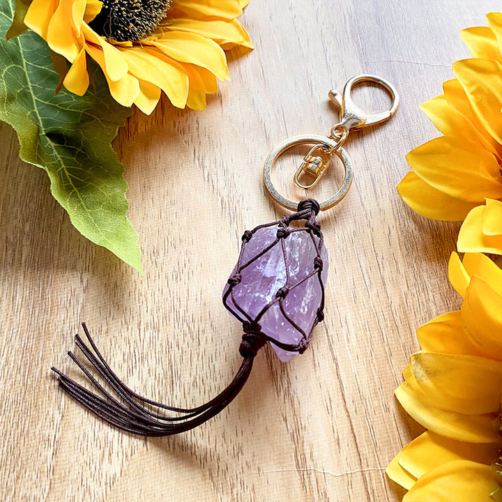 Porte-clés pour téléphone portable en pierre de cristal naturel brut Olivenorma