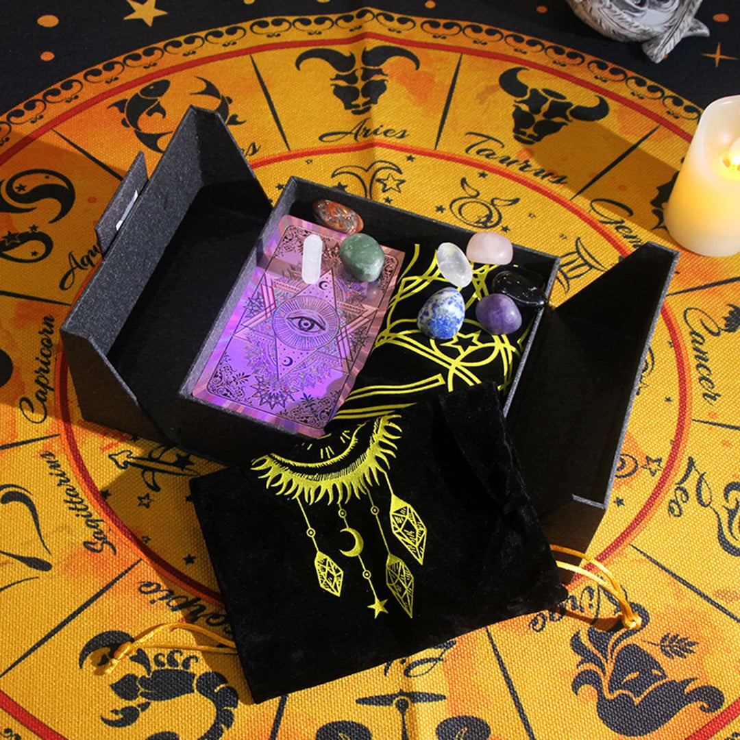 Jeu de cartes de tarot avec nappe en cristal de feuille Olivenorma