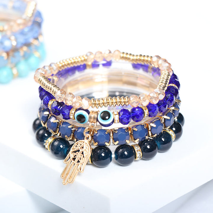 Ensemble de bracelets à quatre rangs de perles Evil Eye Hamsa Olivenorma 