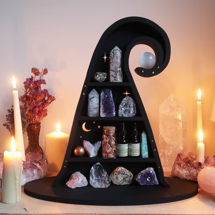 Etagère en cristal et bois avec chapeau de sorcière Olivenorma