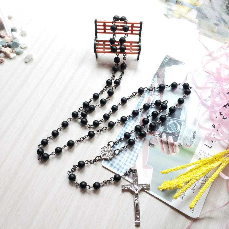 Collier chapelet en onyx noir brossé Olivenorma