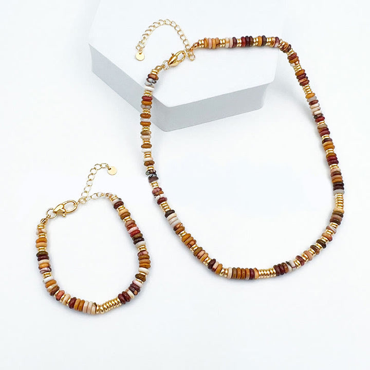 Collier de clavicule en perles d'agate naturelle Sunset Frisbee d' Olivenorma