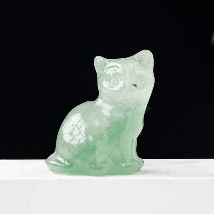 Décoration en pierre précieuse sculptée en forme de chat porte-bonheur en cristal naturel Olivenorma - Quartz fraise vert - image 30