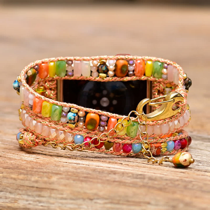 Bracelet enveloppant pour Apple Watch avec cristaux roses naturels et pierres précieuses colorées Olivenorma