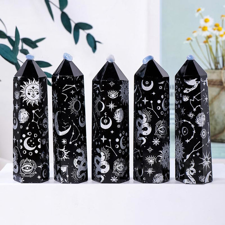 Tour de cristal d'obsidienne Olivenorma Baguettes de cristal hexagonales