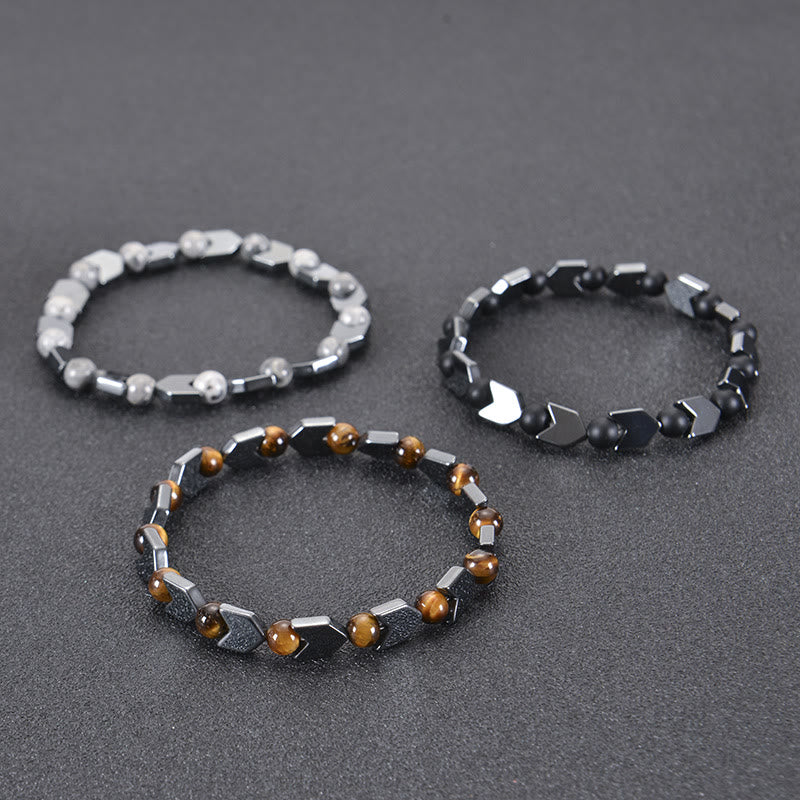 Bracelet homme en perles d'hématite et d'œil de tigre Olivenorma Arrow