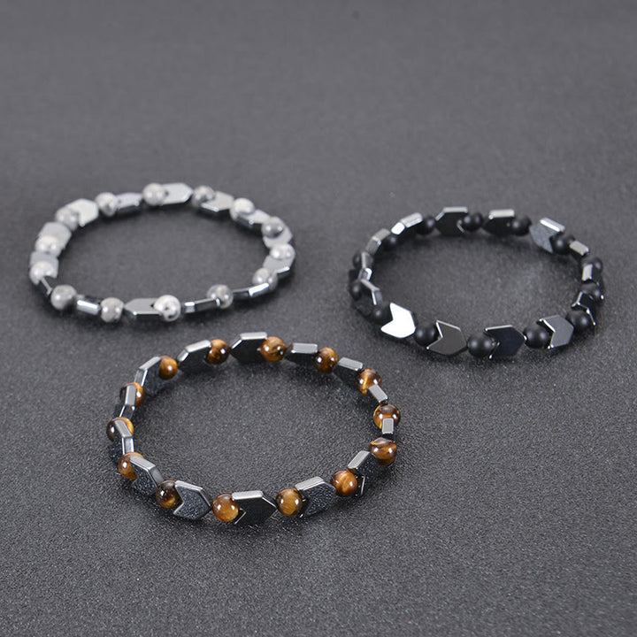 Bracelet homme en perles d'hématite et d'œil de tigre Olivenorma Arrow