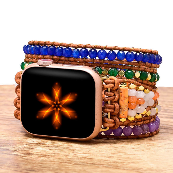 Bracelet de montre Apple tissé à la main en perles de cristal naturel Olivenorma