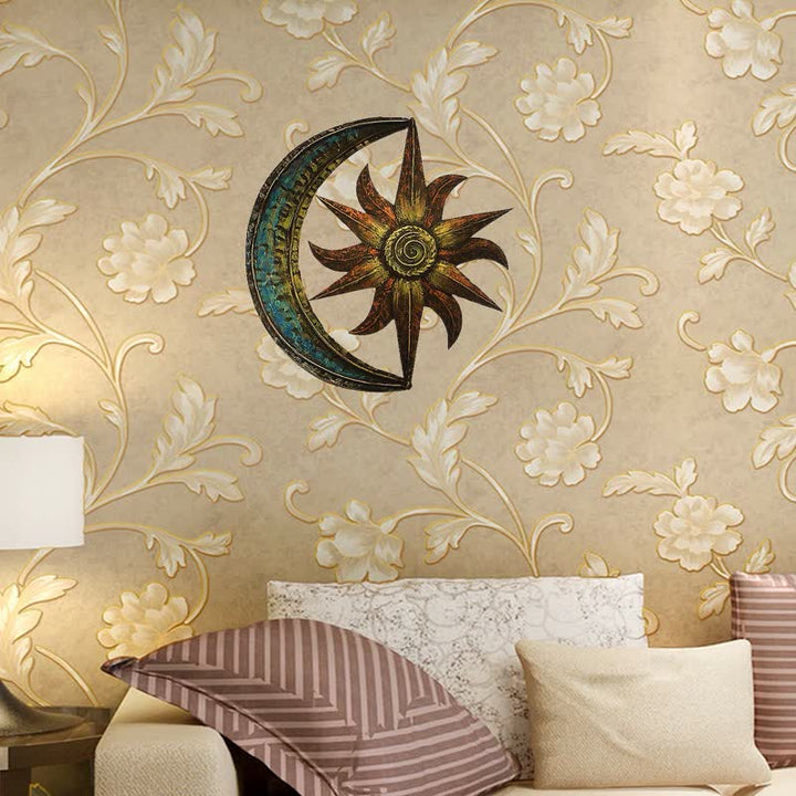 Décoration murale en métal à thème céleste Soleil et Lune Olivenorma