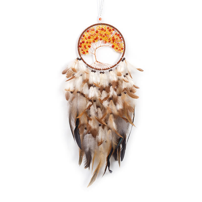 Attrape-rêves en cristal Olivenorma Arbre de vie avec plumes roses - Citrine et corail rouge - image 12