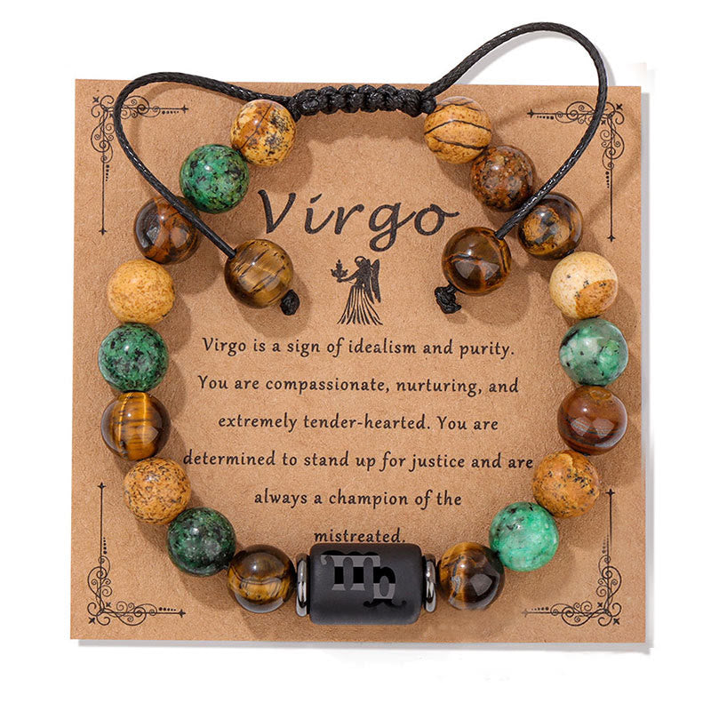 Bracelet tissé à la main en pierre naturelle avec signe du zodiaque Olivenorma