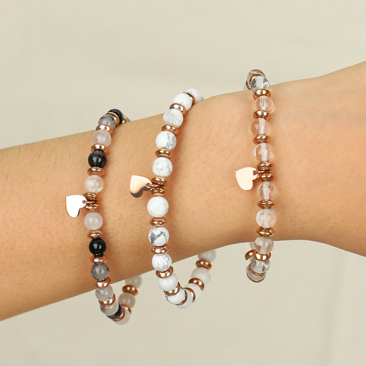 Bracelet pendentif en forme de cœur en métal et perles de cristal naturel Olivenorma