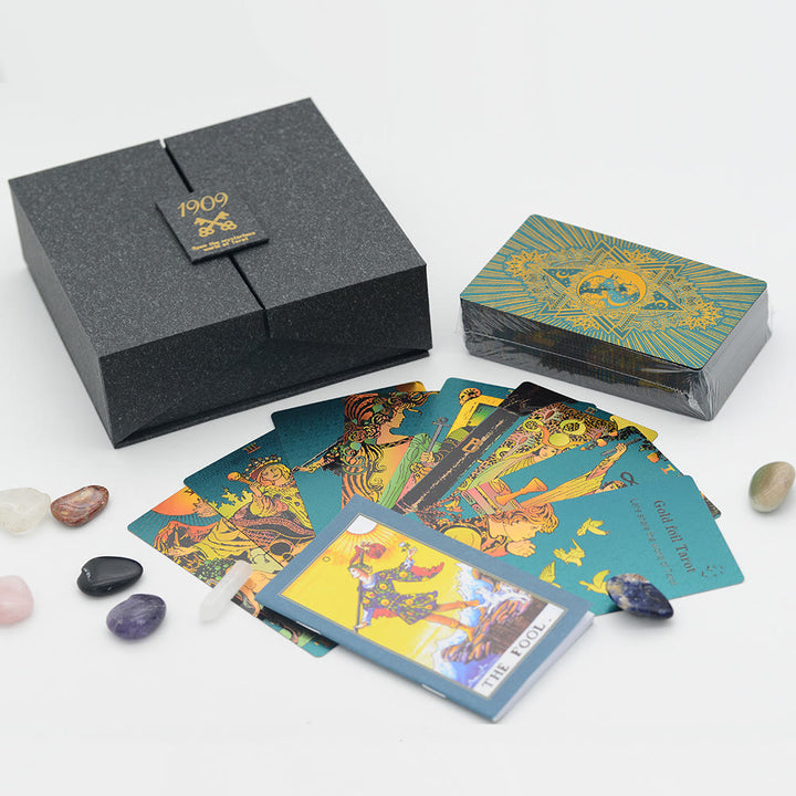 Jeu de cartes de tarot avec nappe en cristal de feuille Olivenorma