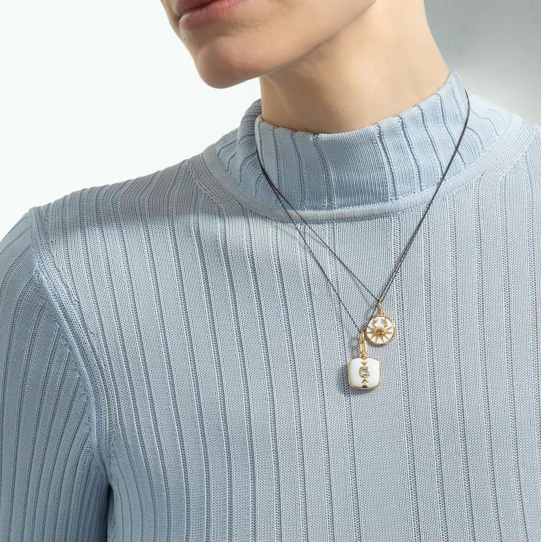 Collier vintage en acier inoxydable 18 carats avec zircon blanc Olivenorma 