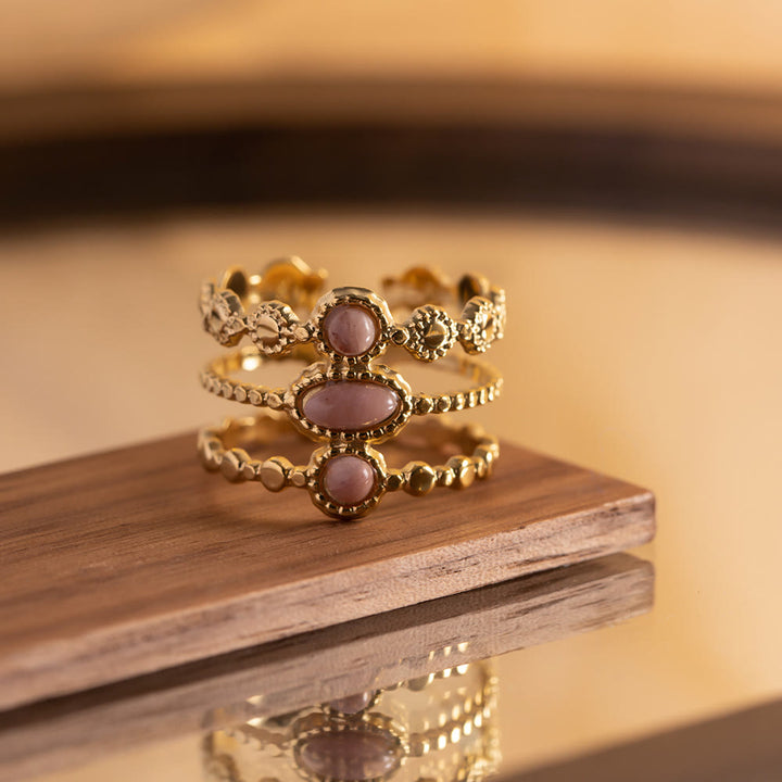 Bague ouverte vintage française à trois canapés avec rhodochrosite Olivenorma 