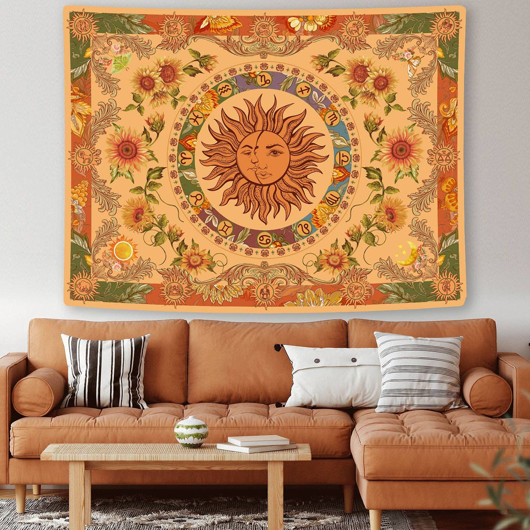 Tapisserie tournesol jaune orange soleil et lune Olivenorma